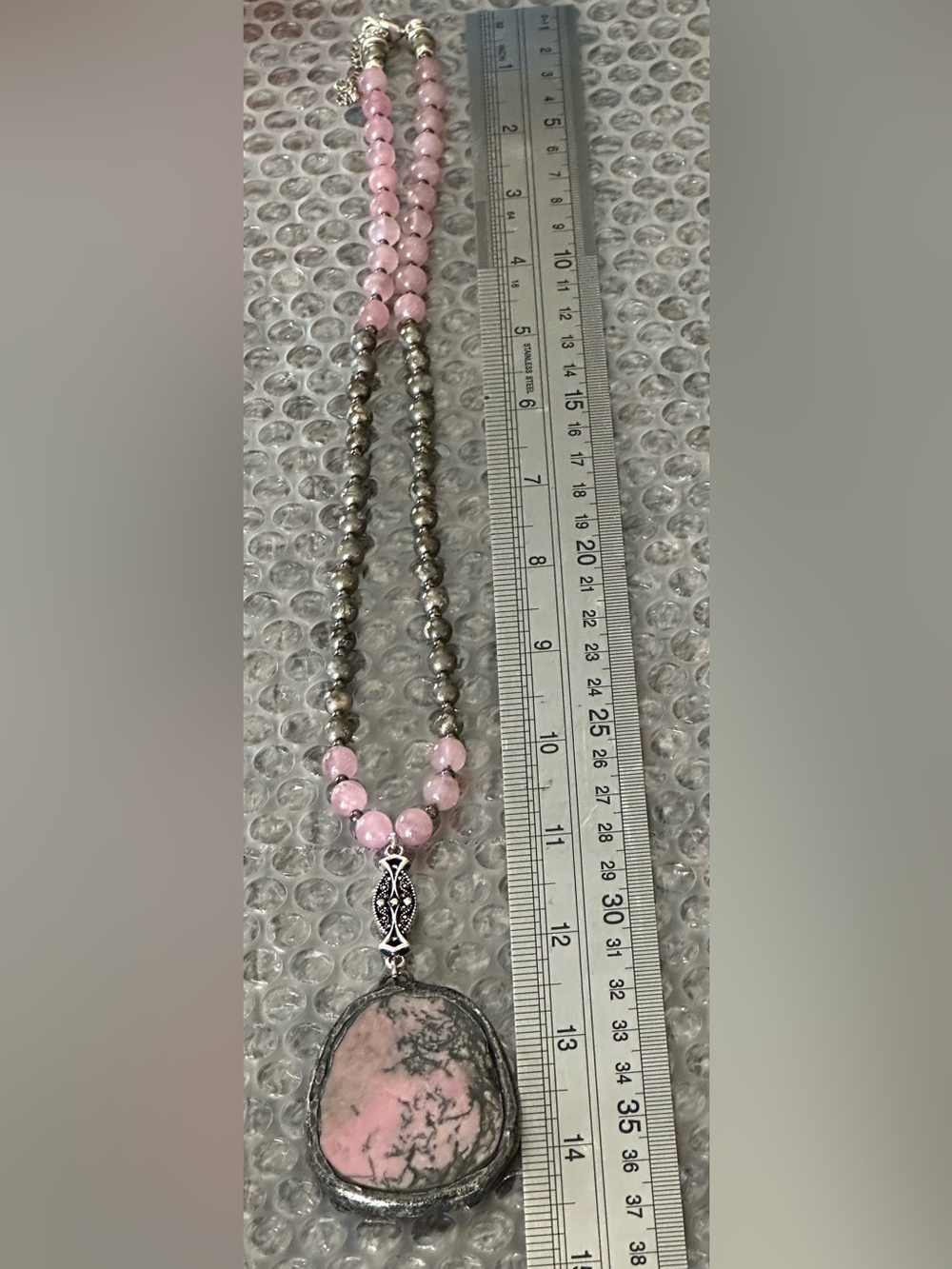 28-1/2 inch Cherry Quartz and Rhodonite Crystal bead necklace NWOT - Picture 14 of 14